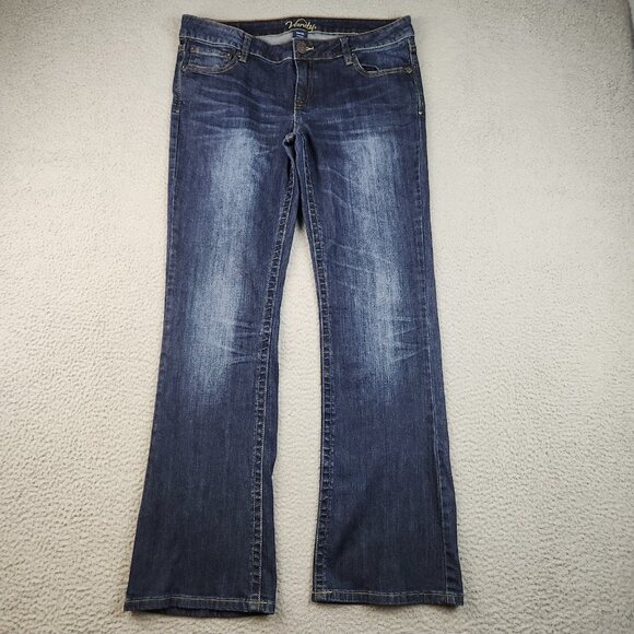 Vanity Denim - Y2K Vanity Jeans Womens 31x33 Blue Flared Leg Dark Wash Low Rise Whiskered Denim